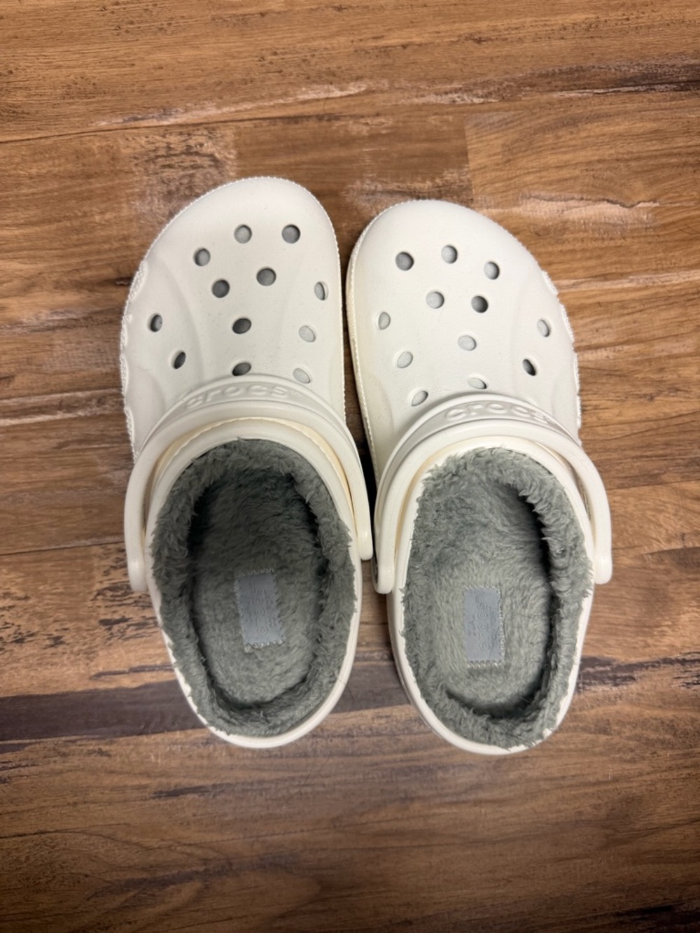 White CROCS Lined with Gray Fur